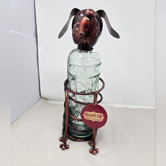 Deco Flair Cute Dog Patina Copper Wine Holder 13x6x4 (with a bottle) Flop Ears - Picture 2 of 13